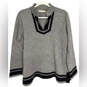Soft Surroundings Tunic Top Women’s PM Gray Runway Wool Blend Knit Velvet Trim